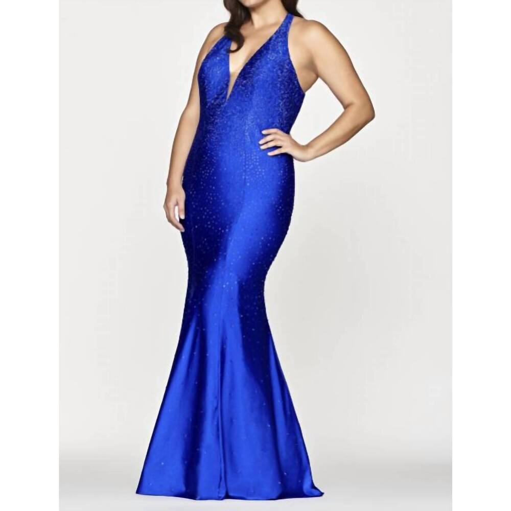 NEW FAVIANA hot stone halter gown in light plum